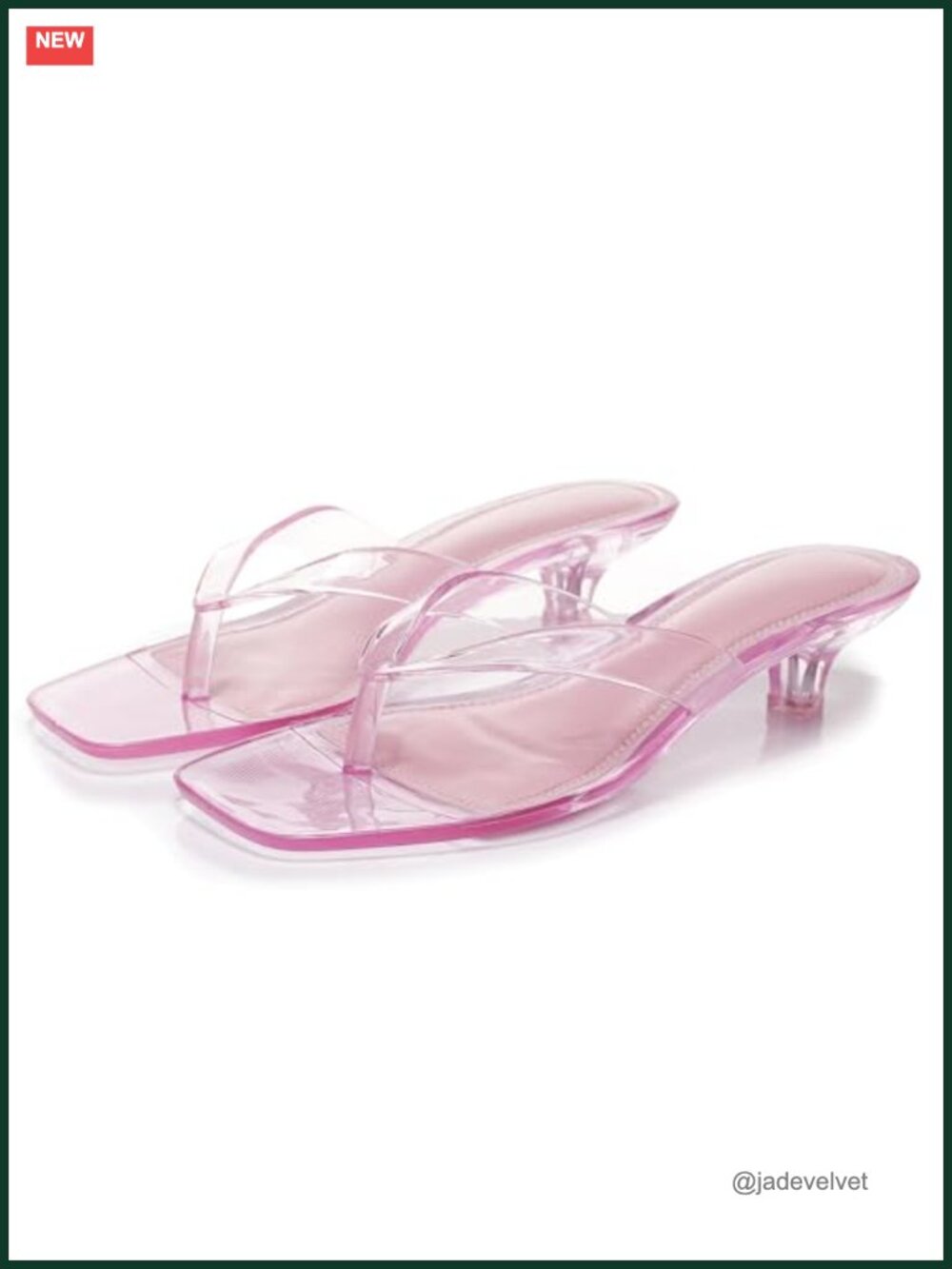 Clear Kitten Heel Thong Sandals Square Toe Slip On Summer Sandals